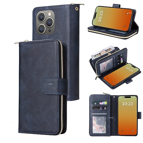 Caso Flip do celular Capa Carteira Compatível com iPhone 15 Pro Max, Couro PU Macio Premium com Zípe