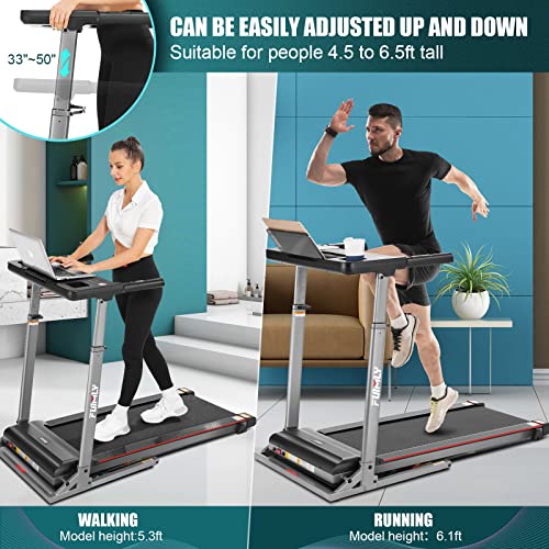 Image of Treadmill with Desk Workstation & Incline & Adjustable Height, 300 lb Capacity, Walking Pad Treadmill with Laptop Holder Attachment, Desk Treadmill with Desktop for Home Office