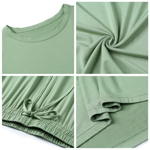 Image of Joyaria Women's Bamboo Viscose Cooling Pajamas Short Sleeve Crewneck Top & Jogger Pajama Pants with Pocket S-XXL