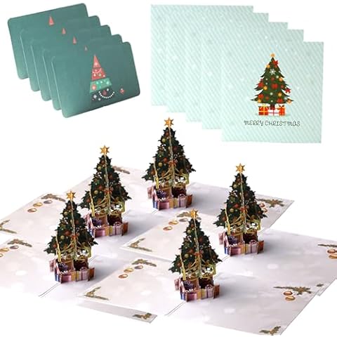 5 PCS 3D Christmas Cards with Envelopes Cover