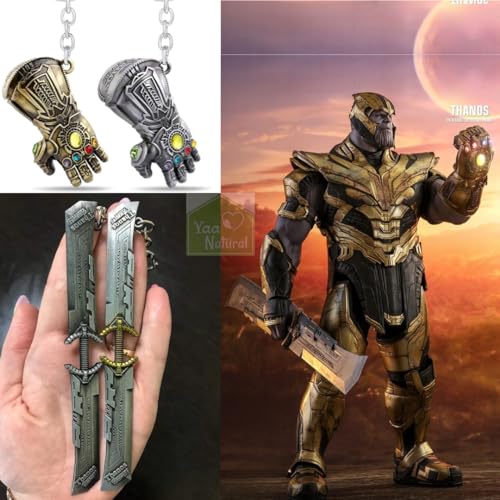 Image of Yaa Catchy Avengers Thanos hand with all Infinity Stone Gauntlet and Double-Bladed Sword KeyChain Key ring best Gift for (Thanos Lovers) Keychains