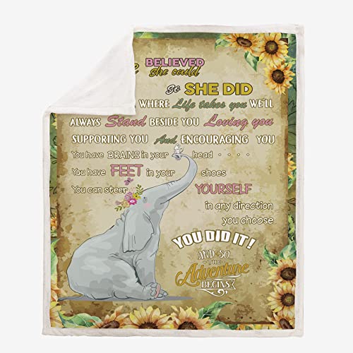 Elephant Sunflower Throw Blanket, Elephant Gifts For Women, Fleece Soft Blanket For Bed, Cozy Plush Blanket For Sofa Couch Office Blanket For Women 50 × 60 Inches #TOP4