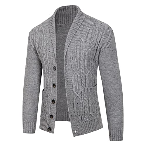 Men's V Neck Wool Blend Cable Knit Sweater Casual Button Down Outerwear Lightweight Cardigan Sweater With Pockets