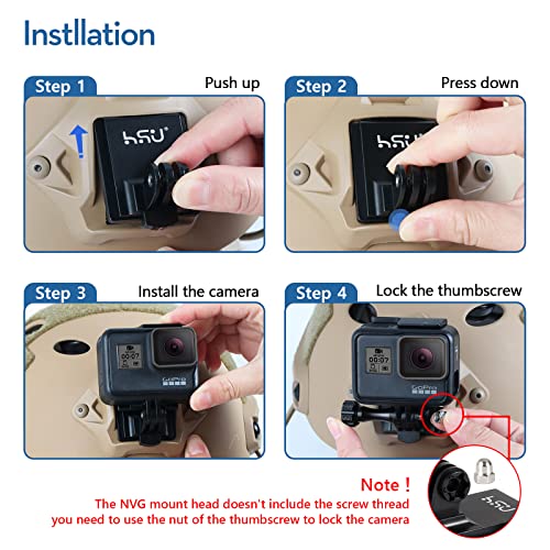 Image of HSU Aluminum NVG Helmet Mount with Aluminum Thumbscrew Compatible with Go pro Hero 13 /12 /11 /10 Black,Hero 9 /8 /7 /6 /5 /4, Tactical Helmet for DJI Osmo Action 2,Insta360 ONE R and Most Action Cameras