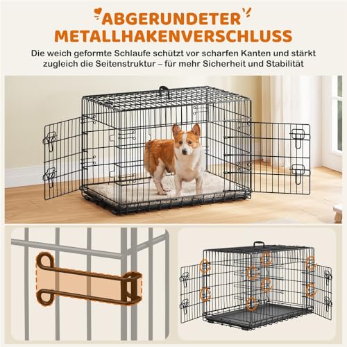 Yaheetech Hundekäfig 90 x 56 x 63 cm klappbar mit Trennwand, 2 Türen, Hundebox für zuhause mit ausziehbare Bodenschale, Transportkäfig Auto, Hundetransportbox Drahtkäfig für Hunde Welpe, L, Schwarz