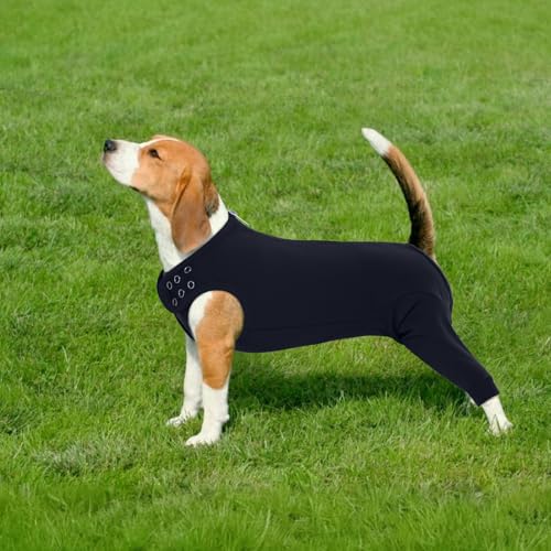 PUMYPOREITY Op Body Hund Nach Op Hündin Lange Beine Kastrationsbody Rüde Schutz Hinterbeine Leckschutz Hinten Ärmel(Schwarz, L)