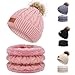 TAGVO Bonnet Chaud écharpe Ensemble pour Enfants, Hiver épaissir Polaire Thermique Tricot Chapeu Cou Cache-Cou, pour Enfants Garçons Filles, 1,5-5 Ans, Ensembles d'accessoires d'hiver