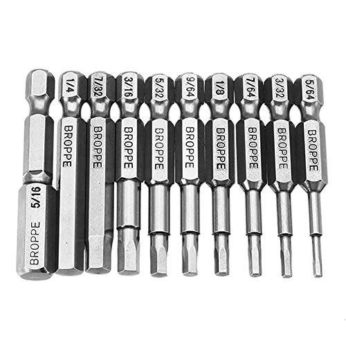 10pcs SAE Hex Head Allen Wrench Drill Bit Set Hex Screwdriver Bit Set Allen Bits 5/64-5/16 Inch Magnetic 1/4 Inch Hex Shank 2 Inch Long