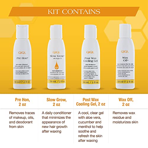 GiGi Post Waxing Essentials Kit, Pre & Post Wax Care Set Waxing Treatments, Skin Prep & Aftercare for Smooth Hair Removal, 2 oz Each