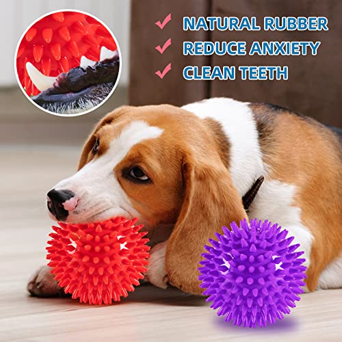 4.5” Heavy Duty Squeaky Dog Balls Toys For Medium Large Dogs 4 Pack Indestructible Dog Toys For Aggressive Chewers Spike Dog Balls For Clean Teeth And Training Dog Toys For Boredom And Stimulating #TOP3