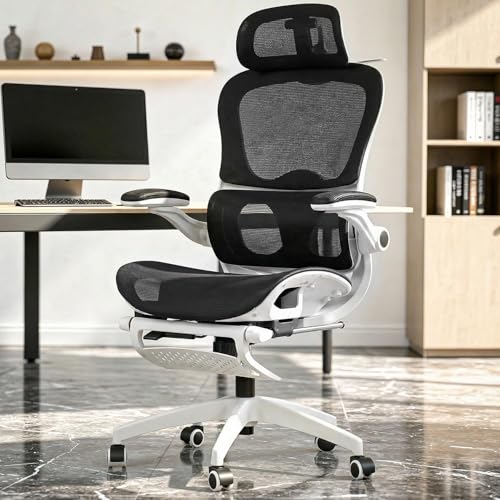 Image of DROGO Quantum Ergonomic Office Chair for Work from Home, Computer Chair with Breathable Mesh, 3D Headrest & Armrest, Adjustable Lumbar Support, Office Chair with Footrest & Recline (White /Black)