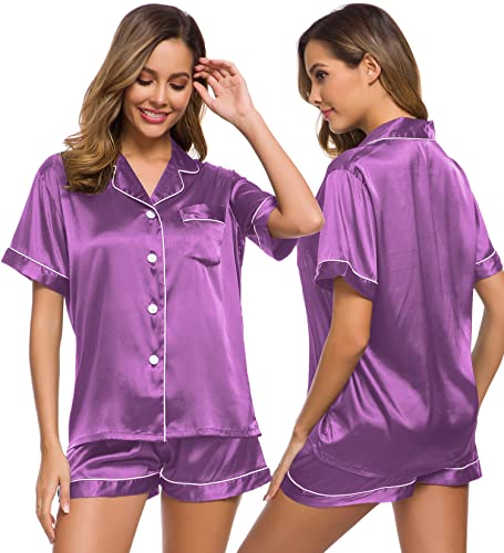 Image of SWOMOG Pajamas Set Short Sleeve Sleepwear Womens Button Down Nightwear Soft Pj Lounge