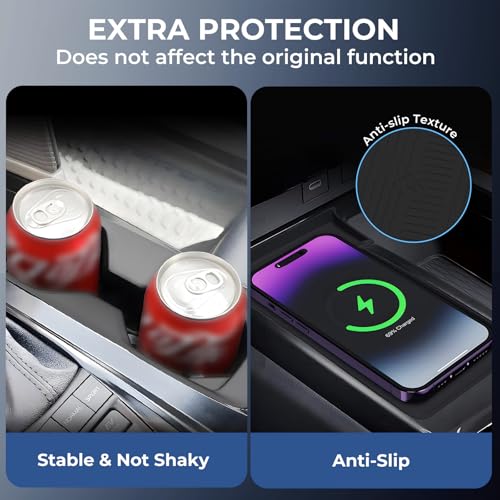 Image of Cup Holder Insert & Wireless Charging Protective Mat for Toyota Camry 2026 2025, Center Console Interior Accessories Cup Holder & Wireless Charger Cover Pad for 2025-2026 Camry, Black