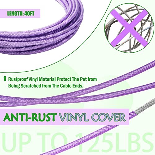 Petest Reflective Tie Out Cable with Crimp Cover for Heavy Dogs Up to 125 Pounds, 40 Feet