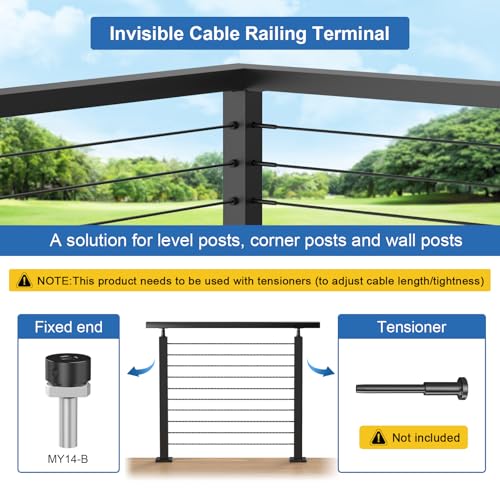 Image of 20 Pack 1 /8 inch Invisible Cable Railing Anchor Terminal, Black T316 Stainless Steel Cable Railing End Fittings, Cable Railing Kits for Metal Posts Cable Corner Post and Wall Post, MY14-B