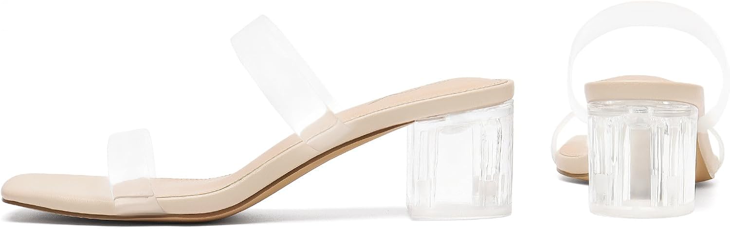 Athlefit Women's Two Strap Open Toe Heels Sandals Chunky Block Comfortable Slip On Low Heel Dress Shoes - Image 4