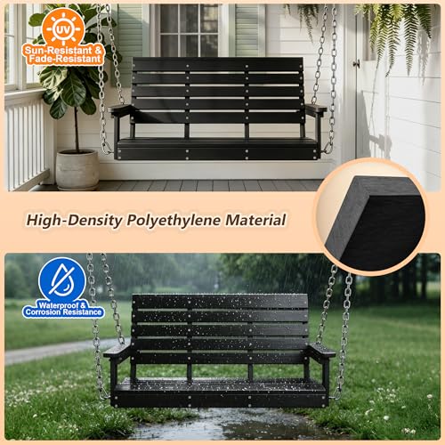 Image of Psilvam 4 FT 2-Seat Porch Swing, 660 LBS Hanging Chair Outdoor, Black