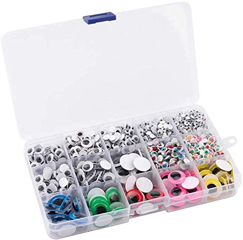 Erlliyeu 1500 Stücke Kunststoff Selbstklebend Puppe Augen Wiggle Glubschaugen Wackelaugen für DIY Scrapbooking Handwerk Spielzeug Zubehör… Cover
