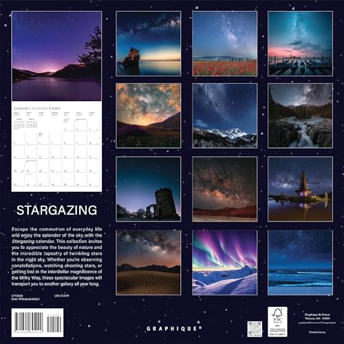 Graphique 2026 Stargazing Wall Calendar | 12” x 12” | Thick Paper | Home & Office Organizer | Large Monthly Grid | 3 Languages & Marked Holidays | 4 Month Preview Page for 2027