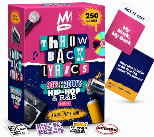 Throwback Lyrics 90s & 2000s Hip-Hop & R&B Music Trivia & Finish the Lyrics Card Game | Charades + Steal Cards | Adult Party Game for Game Night Girls Night Birthdays & Gifts | 250 Cards