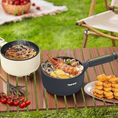 TOPWIT Electric Hot Pot - 2L Non-Stick Frying Pan, Multi-Functional Portable Cooker for Steak, Eggs, Fried Rice, Ramen, Soup, 250W/600W (Beige, Silicone Spatula Included) - Image 7