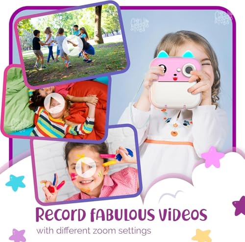 Image of CADDLE & TOES Instant Print Camera for Kids - 1080P HD, 48MP, Bluetooth, Free App, 3 Rolls Print Paper, Stickers, Fun Filters, Gift for Kids (Pink)
