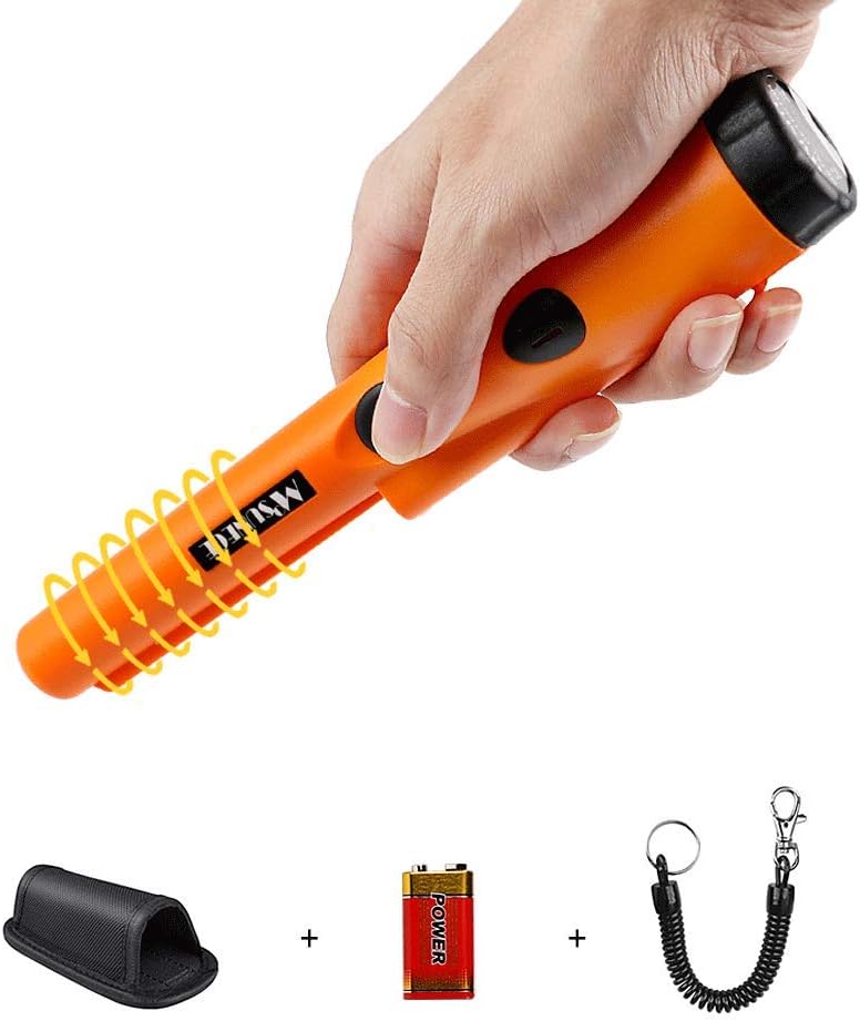 Fully Waterproof Metal Detector Pinpointer Include a 9V Battery, 360°Search Treasure Pinpointing Finder Probe with Belt Holster for Adults and Kids (Single Mode)