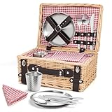 Weiden-Picknickkorb für 2 Personen, Weidenkorb mit Wasserfester Picknickdecke und Besteckset, Picknickkorb für Camping, Outdoor, Valentinstag, Weihnachten, Geburtstag, Hochzeit
