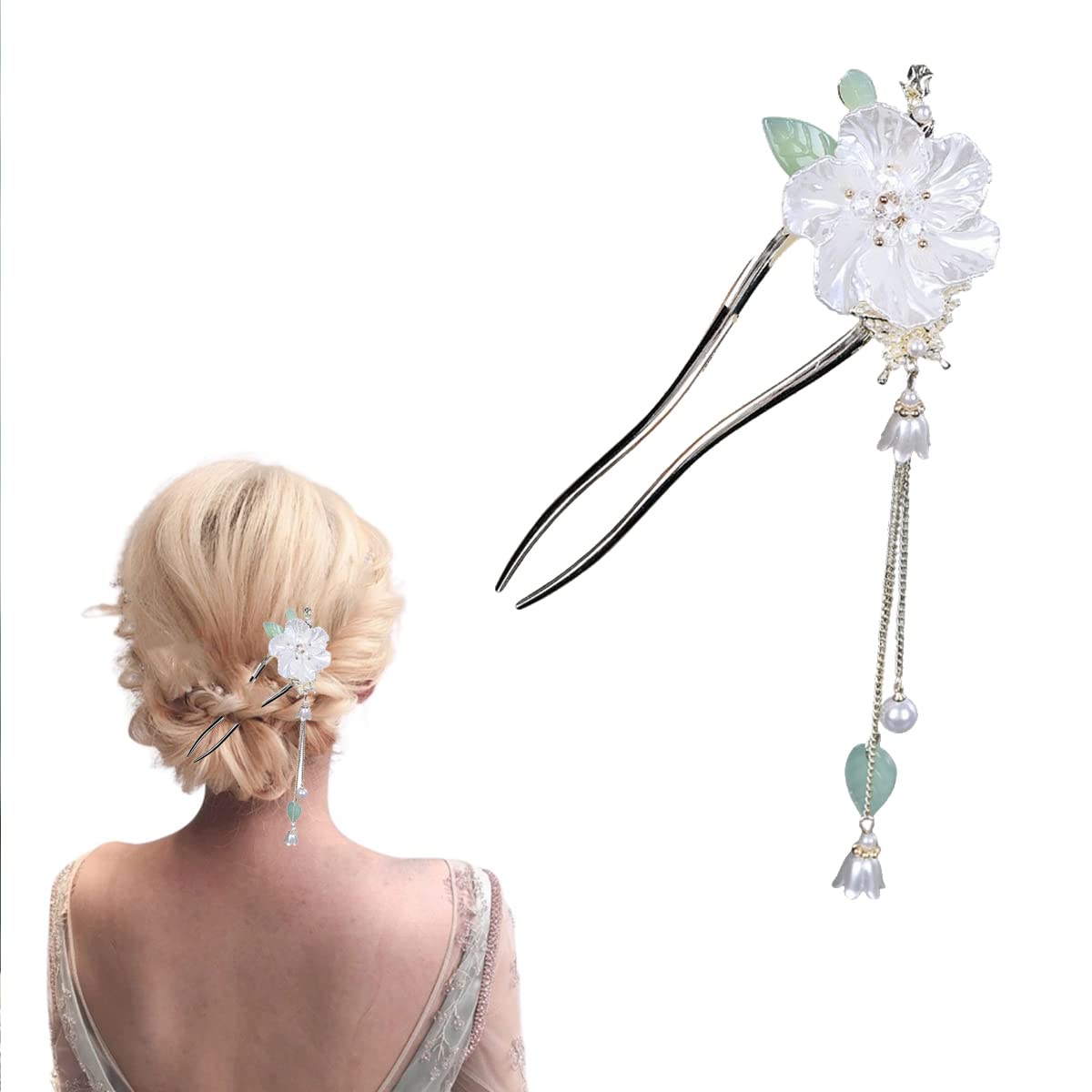 baguette pour cheveux, Baguettes à cheveux, épingle à cheveux à pompon vintage, épingle à cheveux en forme de U, épingles à cheveux de fixation de chignon, bâtons de cheveux de fleurs, accessoires en