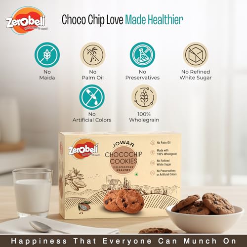 Image of Zerobeli Jowar Choco Chip Cookies 250g (Pack of 3)| Wholegrain Chocolaty Millet Cookies | Jowar, Oats, and Whole Wheat High in Fiber for Healthy Snacking with Rich Chocolate Chips