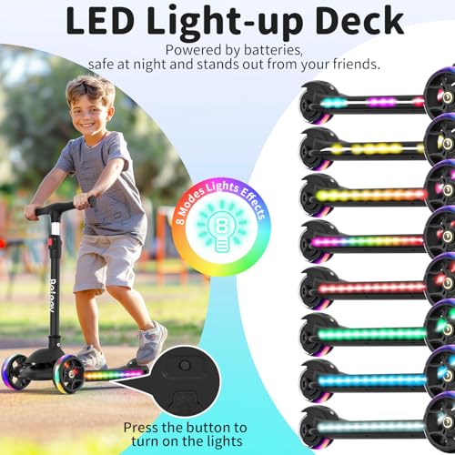 Image of BELEEV A9 Kids Scooter with LED Light-Up Wheels & Deck, 3 Wheel Folding Scooter for Toddlers Girls Boys Ages 3-12, Adjustable Handlebar, Lean to Steer, Extra-Wide Wheels, Kick Scooter for Children