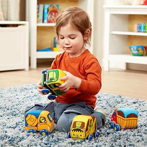 Melissa & Doug Pull-Back Construction Vehicles - Soft Baby Toy Play Set Of 4 Vehicles - Cars For Infants, Construction Toys, Pull Back Cars For Babies Ages 9M+ #TOP1