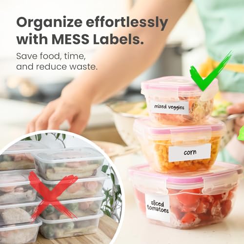 MESS Food Labels for Containers - Removable Labels for Kitchens (96-Pack) Erasable Labels for Organizing - Food Labels for Containers - Freezer and Fridge White Dry Erase Labels - Labels for Jars - Thumbnail 3