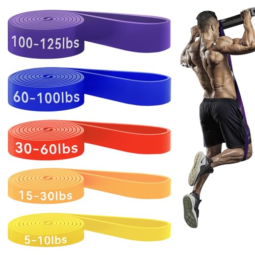 HAPBEAR Pull Up Assistance Bands Set of 5 - Resistance Bands for Working Out, Stretching, Physical Therapy, Muscle Training Colorful (5-125lbs)