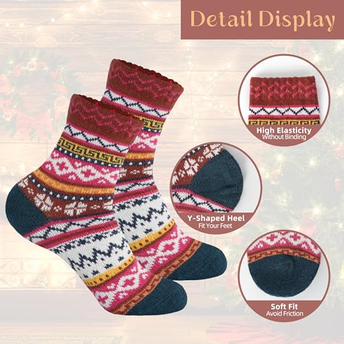 Image of LOCONHA Womens Wool Socks 5 Pairs Winter Warm Sock Thick Knit Cabin Cozy Crew Soft Socks Gifts for Women