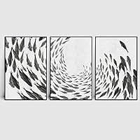 3 Piece Framed Canvas Wall Art Black and White Fish Canvas Prints Home Artwork Decoration for Living Room,Bedroom - 16