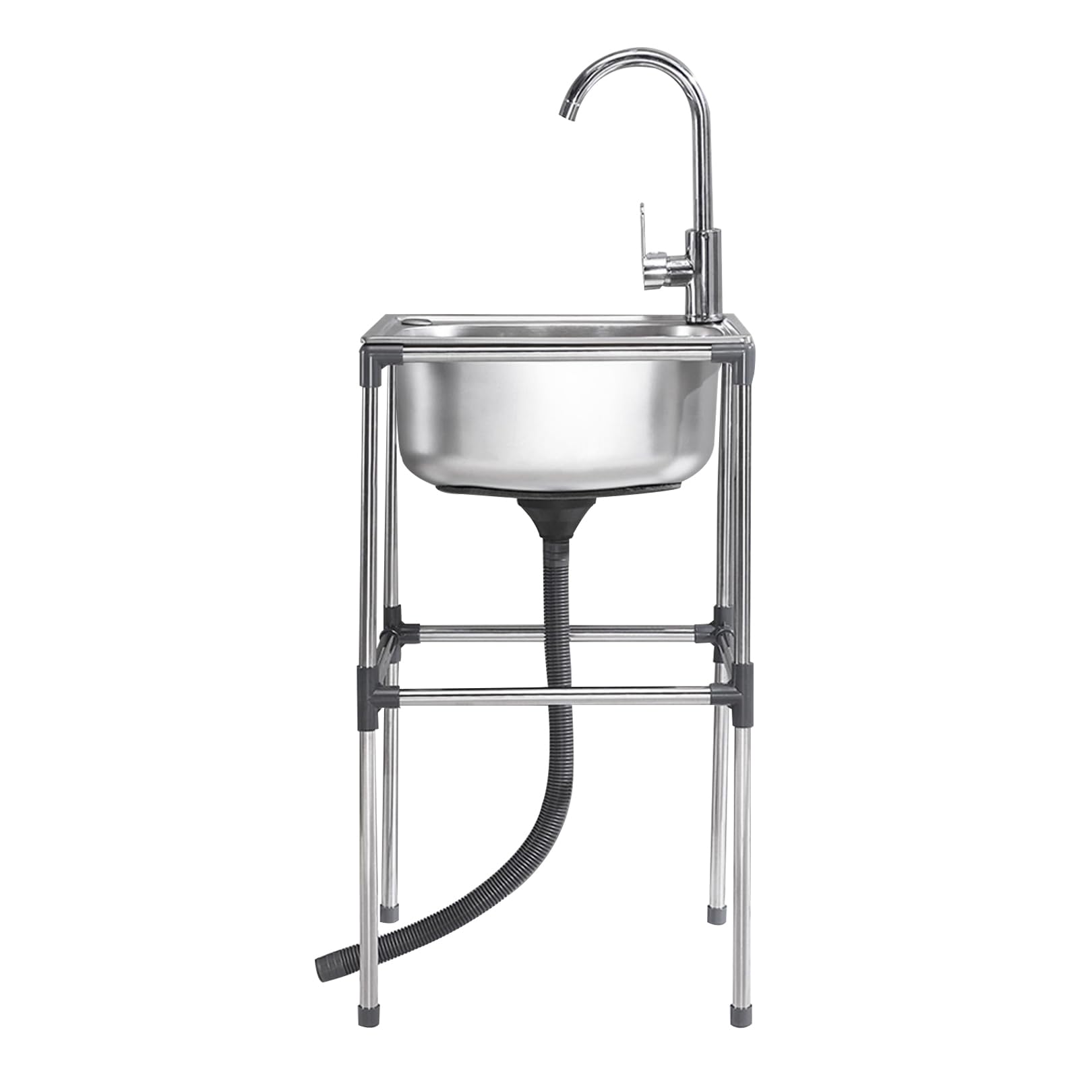 Évier monobac en acier inoxydable 42x37x80 cm avec support et robinet inclus