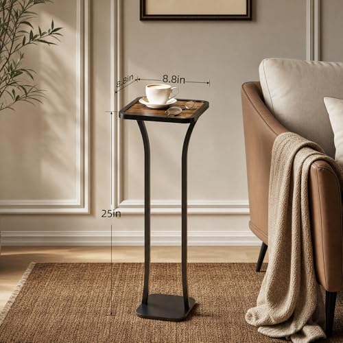 Image of Small Square Side Table, Drink Table with Weighted Base, Solid Wood & Metal Accent Table for Small Spaces, Pedestal End Table for Living Room, Bedroom, Office(Black + Walnut)
