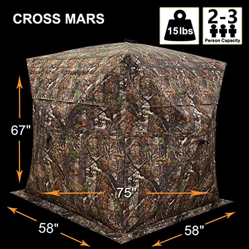Cross Mars Portable 2-3 Person 270 Degree See Through Ground Camouflage Pop Up Ground Camouflage Turky Deer Hunting Blind Tent With 2 Stools #TOP3