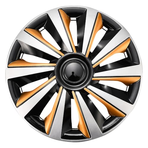Blueshyhall Juego de 4 tapacubos para llantas de acero de plástico PP, 13-16 pulgadas, color dorado, plateado y negro brillante, accesorios para exterior (13 pulgadas)