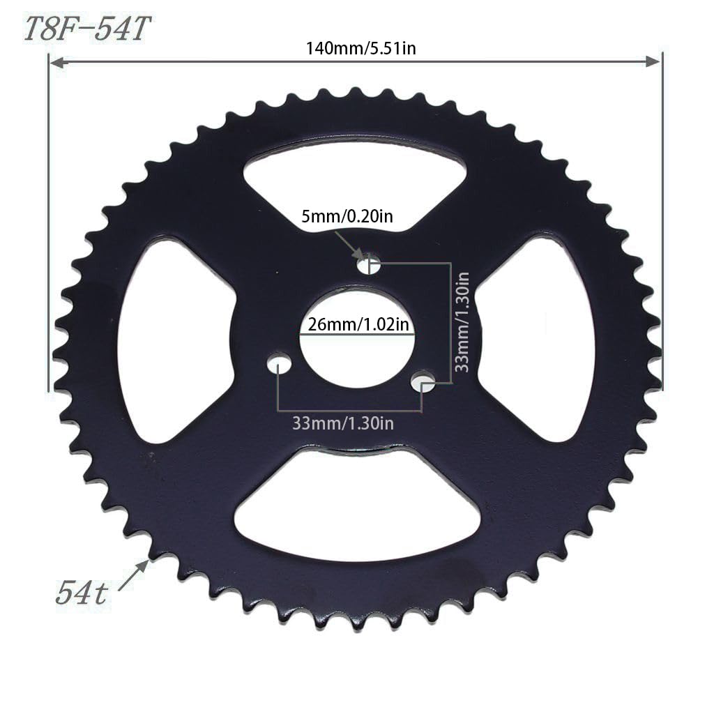 Windance Pignon arrière T8F 54T 26 mm pour moto scooter 47cc 49cc Dirt Pit Pocket Bikes Scooters ATV 54 dents Dirve Chain Pignon