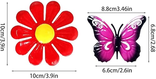 Miniatura 2 de 12 piezas de decoración de jardín que incluye 6 flores de metal, 6 mariposas de metal, decoración de pared, girasol, margarita, adorno colgante de