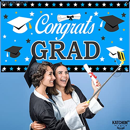 Image of KatchOn, XtraLarge Congrats Grad Banner - 72x44 Inch, Graduation Banner | Congratulations Backdrop | Blue and Black Congrats Grad Decoration | Graduation Decorations 2026