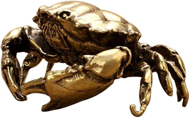 NUOBESTY Brass Crab Sculpture Fengshui Wealth Figurine Lucky Statue Tea Pet Artware Collectible Figure Cake Topper for Home Office Zen Garden Ornament Golden