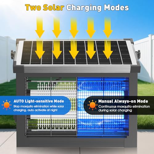 Image of Solar Bug Zapper Outdoor, 4500V Solar Mosquito Zapper Outdoor Waterproof, 1 /2 Acre Coverage Rechargeable Electric Fly Zapper, Cordless Portable Mosquito Traps for Backyard, Patio, Camping, Indoor