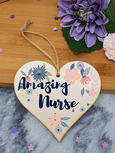 The Plum Penguin Handmade Wooden Hanging Heart Plaque Gift Amazing Nurse Thank You Special Someone Present Floral Style Card Alternative - Image 2