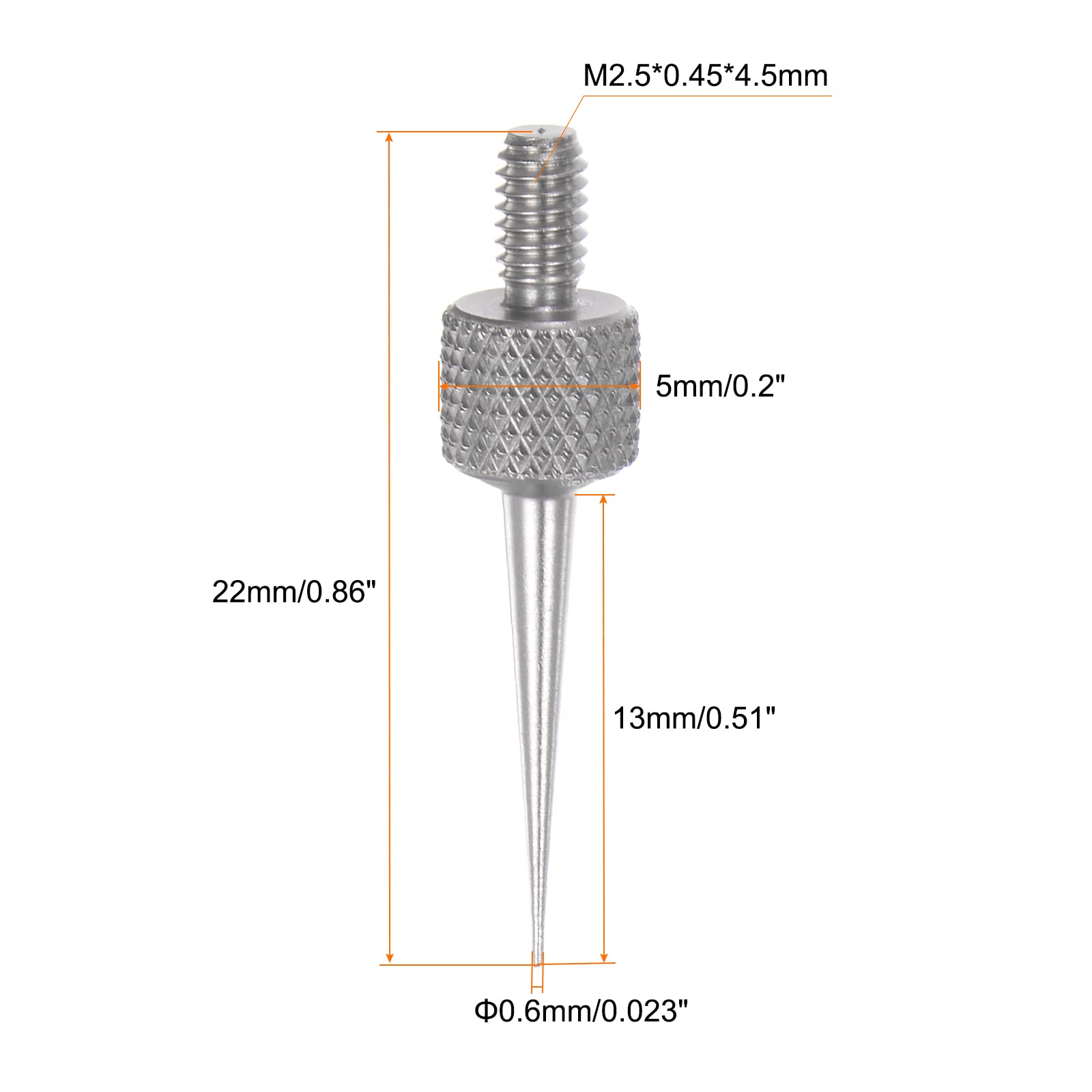 HARFINGTON Needle Point Contact Points R0.15 M2.5 Thread 13mm Length 303 Stainless Steel Pointed Head for Dial Digital Indicators Depth Gauge