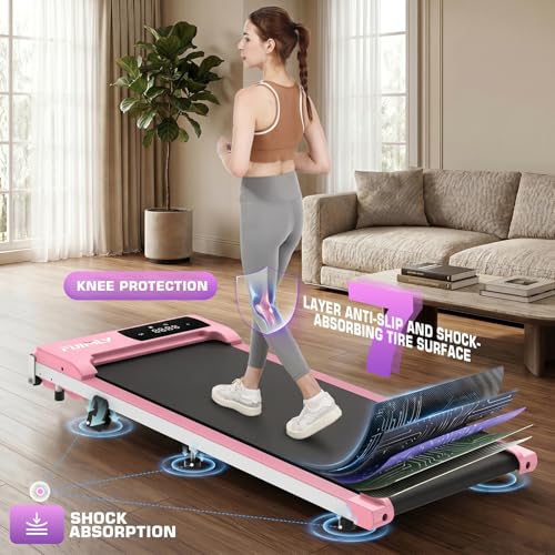 Image of Under Desk Walking Pad for Home Office - 2.5 HP Portable Treadmill With 300 lb Capacity, Compact Jogging Running Machine, Remote Control and LED Display