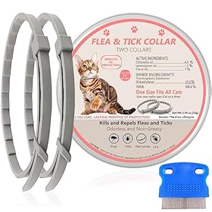Flea and Tick Collar for Cats, 2 Pack Flea Collar for Cats, Cat Flea Collar Offers Long Flea and Tick Prevention, Waterproof Flea and Tick Collar for Cats, Adjustable, One Size Fits All Cats Kittens