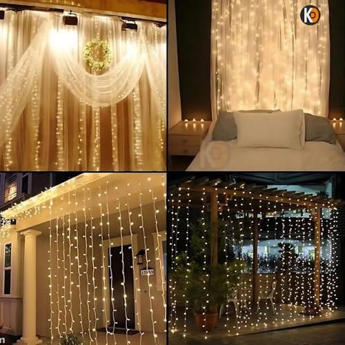 Image of K D Waterfall String led Light Curtain |180 LEDs, Warm Yellow, 10 feet L x 08 Ft H, 8 Modes, Plug Operated for Diwali /Navratri /Christmas for Indoor & Outdoor | (Waterfall Light Yellow)